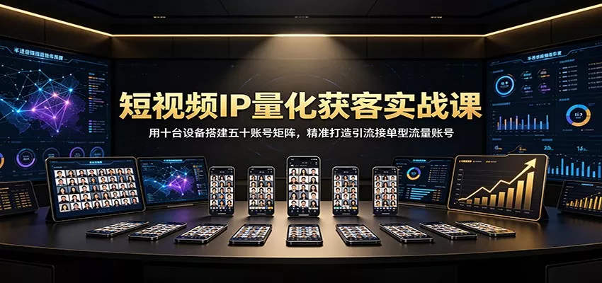 短视频IP量化获客实战课：用十台设备搭建五十账号矩阵，精准打造引流接单型流量账号网创项目-知识付费-在线课程-自媒体创业-网络副业-优利资源优利资源网