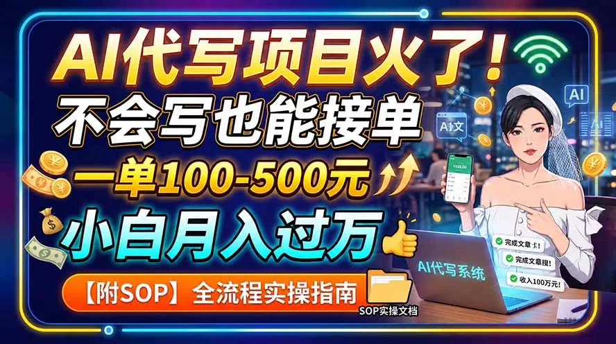 AI代写项目火了！不会写也能接单，一单100-500元，小白月入过万【附SOP】网创项目-知识付费-在线课程-自媒体创业-网络副业-优利资源优利资源网