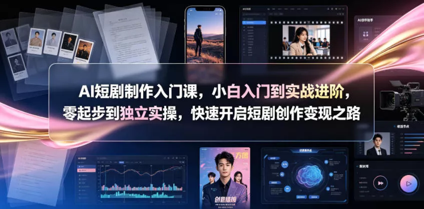 AI短剧制作入门课，小白入门到实战进阶，零起步到独立实操，快速开启短剧创作变现之路网创项目-知识付费-在线课程-自媒体创业-网络副业-优利资源优利资源网