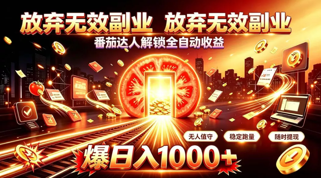 放弃无效副业，番茄达人解锁全自动收益，日入1k+，门槛最低的线上轻资产项目【揭秘】网创项目-知识付费-在线课程-自媒体创业-网络副业-优利资源优利资源网