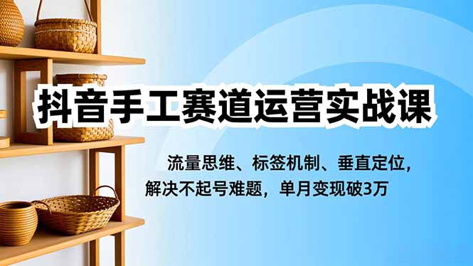 抖音手工赛道运营实战课，流量思维、标签机制、垂直定位，解决不起号难题，单月变现破3万网创项目-知识付费-在线课程-自媒体创业-网络副业-优利资源优利资源网