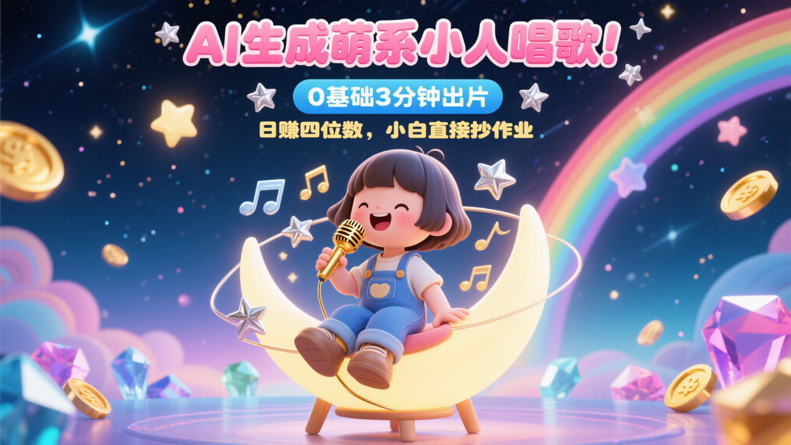 AI生成萌系小人唱歌！0基础3分钟出片，28个作品涨粉9万，日赚四位数，小白直接抄作业网创项目-知识付费-在线课程-自媒体创业-网络副业-优利资源优利资源网