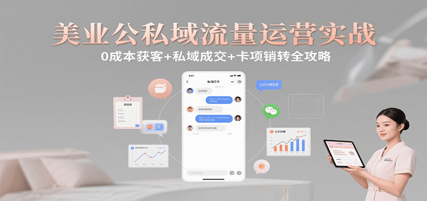 美业公私域流量运营实战：0成本获客+私域成交+卡项销转全攻略网创项目-知识付费-在线课程-自媒体创业-网络副业-优利资源优利资源网