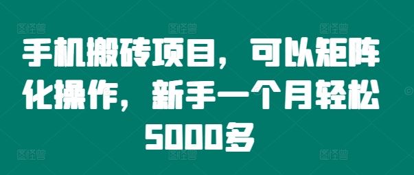 手机搬砖项目，可以矩阵化操作，新手一个月轻松5000多网创项目-知识付费-在线课程-自媒体创业-网络副业-优利资源优利资源网