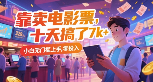 靠卖电影票，十天搞了7k+，小白无门槛上手，零投入【揭秘】网创项目-知识付费-在线课程-自媒体创业-网络副业-优利资源优利资源网