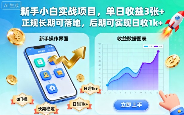 新手小白实战项目，单日收益3张+，正规长期可落地，后期可实现日收1k+【揭秘】网创项目-知识付费-在线课程-自媒体创业-网络副业-优利资源优利资源网