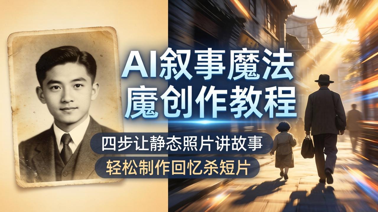 AI叙事魔法创作教程，四步让静态照片讲故事，老照片修复加动态特效，轻松制作回忆杀短片网创项目-知识付费-在线课程-自媒体创业-网络副业-优利资源优利资源网