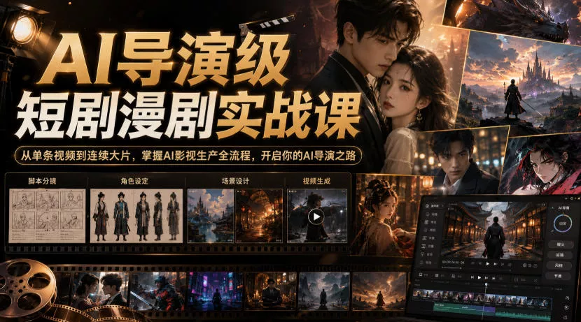 AI导演级短剧漫剧实战课，从单条视频到连续大片，掌握AI影视生产全流程，开启你的AI导演之路!网创项目-知识付费-在线课程-自媒体创业-网络副业-优利资源优利资源网