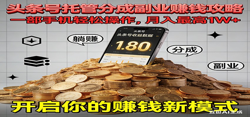 全程托管今日头条，一部手机就可以开干，最高躺赚1W+网创项目-知识付费-在线课程-自媒体创业-网络副业-优利资源优利资源网