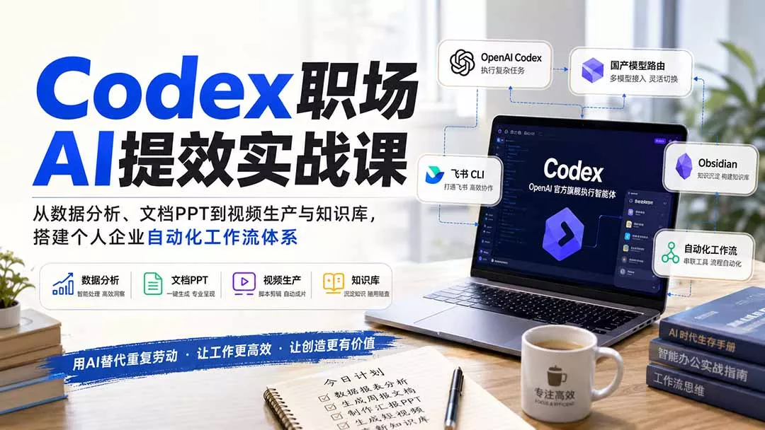 Codex职场AI提效实战课：从数据分析、文档PPT到视频生产与知识库，搭建个人企业自动化工作流体系网创项目-知识付费-在线课程-自媒体创业-网络副业-优利资源优利资源网