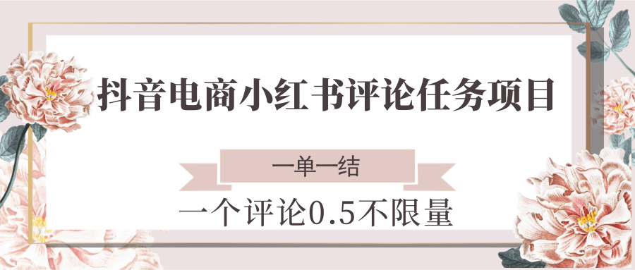 抖音电商小红书评论任务项目，一个评论0.5，一单一结 不限量网创项目-知识付费-在线课程-自媒体创业-网络副业-优利资源优利资源网