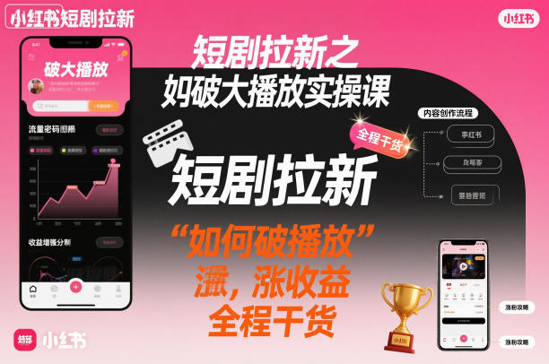 短剧拉新之小红书如何破大播放实操课，如何破播放，涨收益，全程干货网创项目-知识付费-在线课程-自媒体创业-网络副业-优利资源优利资源网