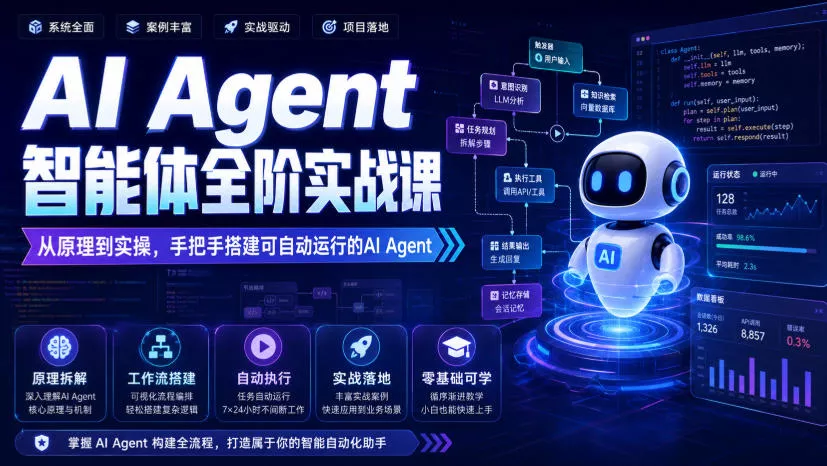 AI Agent智能体全阶实战课，从原理到实操，手把手搭建可自动运行的AI Agent网创项目-知识付费-在线课程-自媒体创业-网络副业-优利资源优利资源网