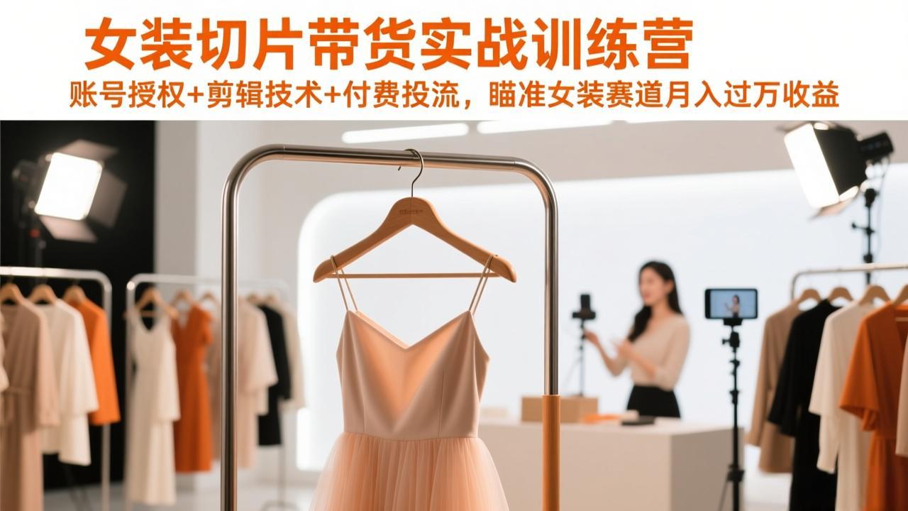 女装切片带货实战训练营，账号授权+剪辑技术+付费投流，瞄准女装赛道月入过万收益网创项目-知识付费-在线课程-自媒体创业-网络副业-优利资源优利资源网