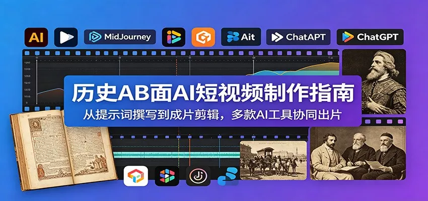 历史AB面AI短视频制作指南：从提示词撰写到成片剪辑，多款AI工具协同出片网创项目-知识付费-在线课程-自媒体创业-网络副业-优利资源优利资源网
