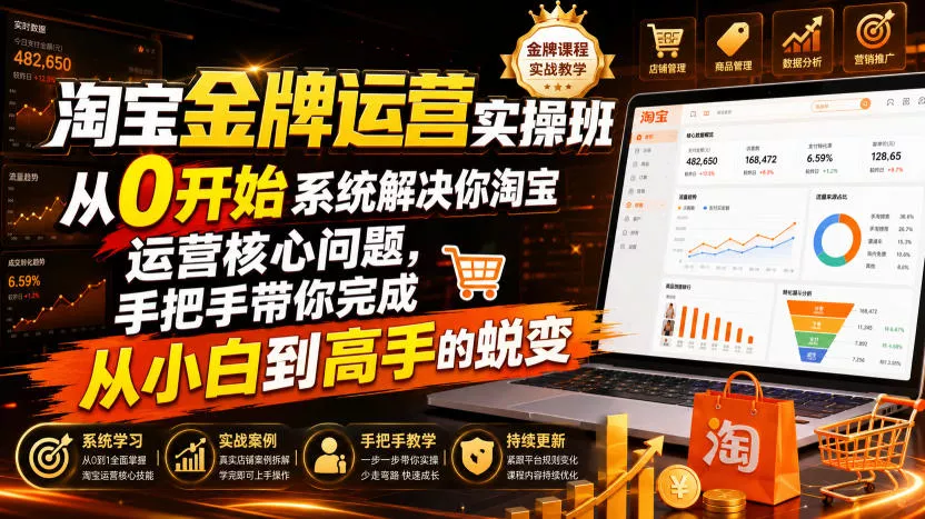 淘宝金牌运营实操班，从0开始系统解决你淘宝运营核心问题，手把手带你完成从小白到高手的蜕变(2026年7月)网创项目-知识付费-在线课程-自媒体创业-网络副业-优利资源优利资源网