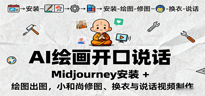 AI绘画开口说话，Midjourney安装 + 绘图出图，小和尚修图、换衣与说话视频制作网创项目-知识付费-在线课程-自媒体创业-网络副业-优利资源优利资源网
