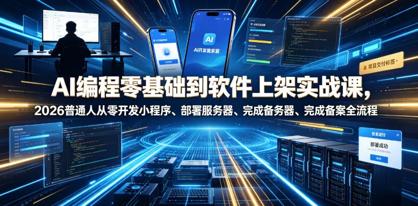 AI编程零基础到软件上架实战课，2026普通人从零开发小程序、部署服务器、完成备案全流程项目落地教程网创项目-知识付费-在线课程-自媒体创业-网络副业-优利资源优利资源网