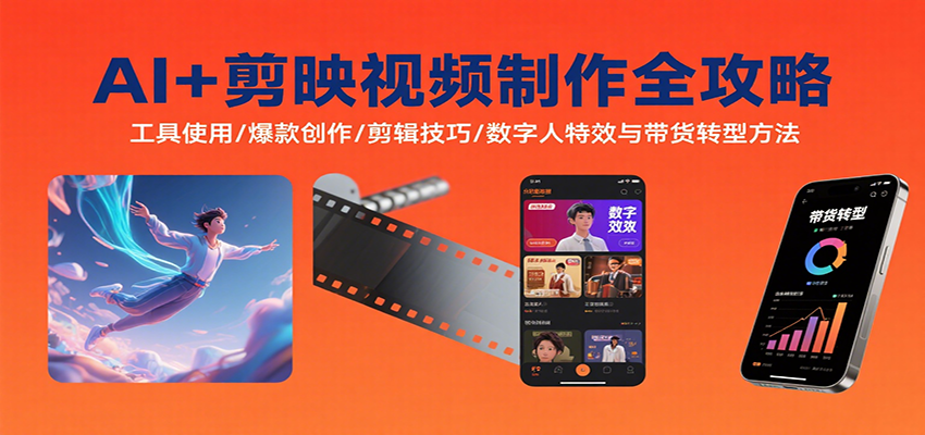 AI+剪映视频制作全攻略：工具使用/爆款创作/剪辑技巧/数字人特效与带货转型方法网创项目-知识付费-在线课程-自媒体创业-网络副业-优利资源优利资源网