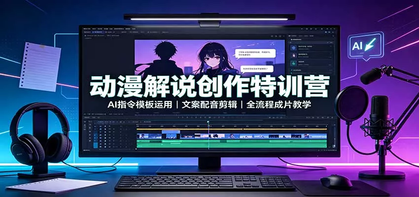 动漫解说创作特训营：AI指令模板运用，文案配音剪辑，全流程成片教学网创项目-知识付费-在线课程-自媒体创业-网络副业-优利资源优利资源网