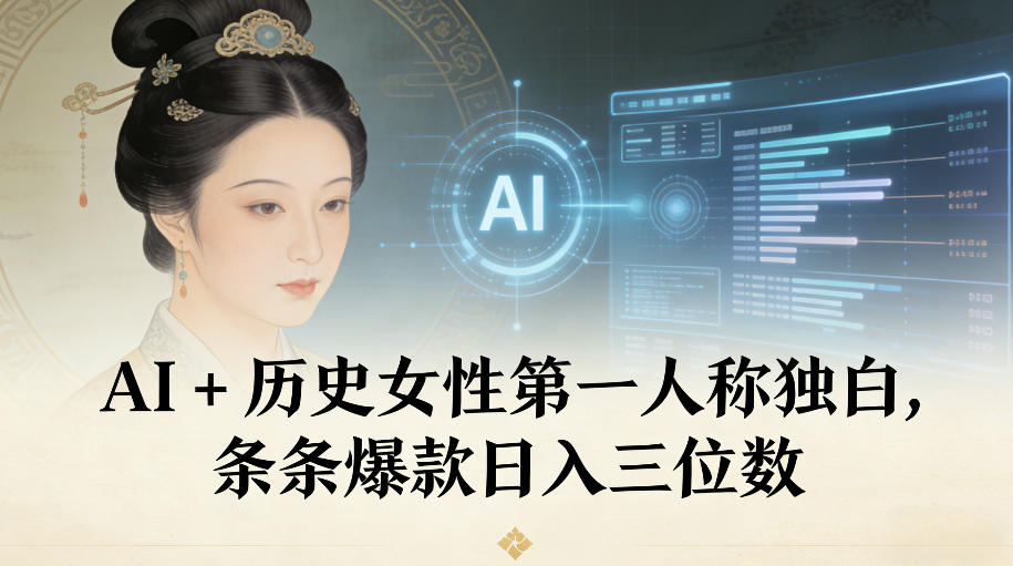AI+历史女性第一人称独白，条条爆款日入三位数网创项目-知识付费-在线课程-自媒体创业-网络副业-优利资源优利资源网