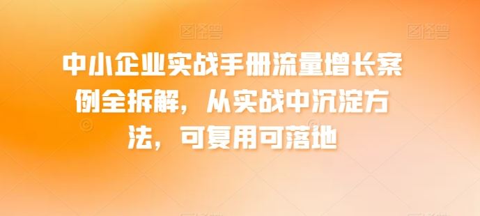 中小企业实战手册流量增长案例全拆解，从实战中沉淀方法，可复用可落地网创项目-知识付费-在线课程-自媒体创业-网络副业-优利资源优利资源网