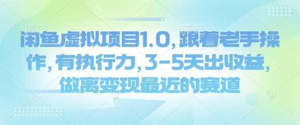 闲鱼虚拟项目1.0，跟着老手操作，有执行力，3-5天出收益，做离变现最近的赛道网创项目-知识付费-在线课程-自媒体创业-网络副业-优利资源优利资源网
