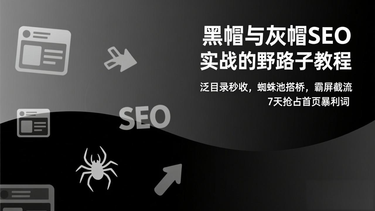 黑帽与灰帽SEO实战的野路子教程：泛目录秒收，蜘蛛池搭桥，霸屏截流，7天抢占首页暴利词网创项目-知识付费-在线课程-自媒体创业-网络副业-优利资源优利资源网