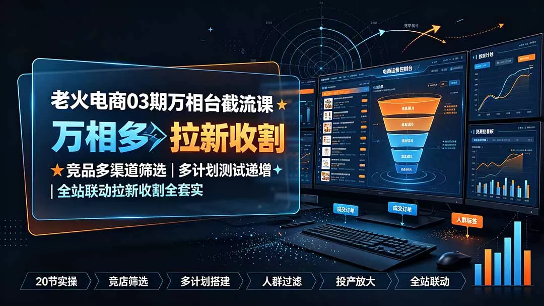 老火电商03期万相台截流课：竞品多渠道筛选｜多计划测试递增｜全站联动拉新收割全套实操教学网创项目-知识付费-在线课程-自媒体创业-网络副业-优利资源优利资源网
