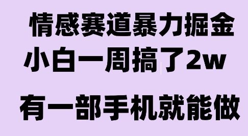 情感暴力掘金项目，新人操作一周挣了2W，长期稳定小白可做【揭秘】网创项目-知识付费-在线课程-自媒体创业-网络副业-优利资源优利资源网