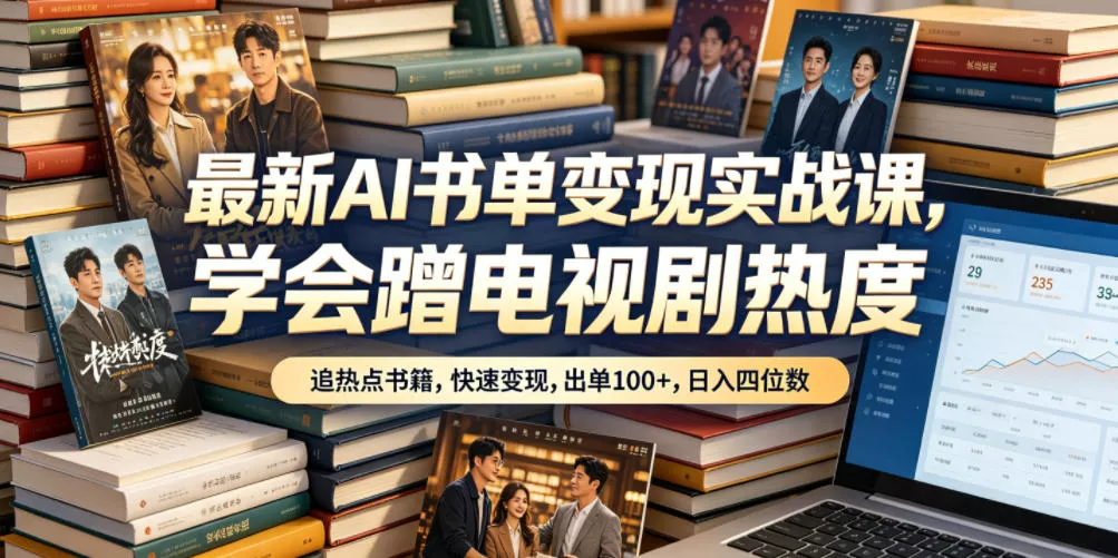 最新AI书单变现实战课，学会蹭电视剧热度，追热点书籍，快速变现，出单100+，日入四位数网创项目-知识付费-在线课程-自媒体创业-网络副业-优利资源优利资源网