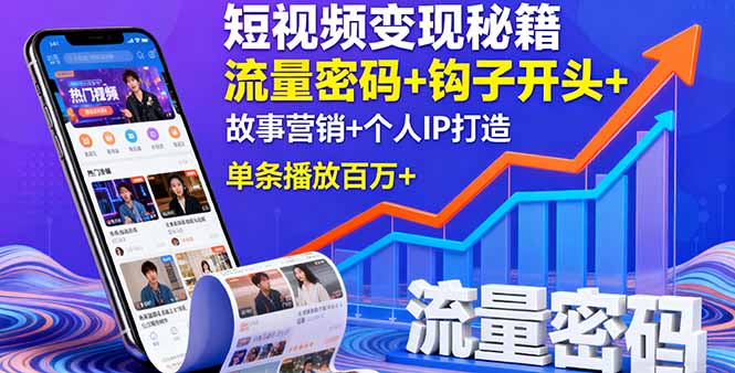 短视频变现秘籍，流量密码+钩子开头+故事营销+个人IP打造，单条播放百万+网创项目-知识付费-在线课程-自媒体创业-网络副业-优利资源优利资源网