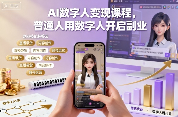 AI数字人变现课程，普通人用数字人开启副业网创项目-知识付费-在线课程-自媒体创业-网络副业-优利资源优利资源网