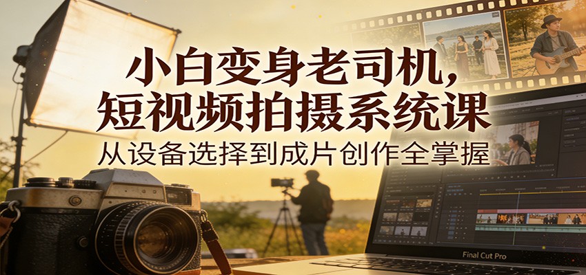 小白变身老司机，短视频拍摄系统课，从设备选择到成片创作全掌握网创项目-知识付费-在线课程-自媒体创业-网络副业-优利资源优利资源网