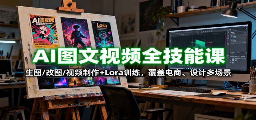 AI图文视频全技能课：生图/改图/视频制作+Lora训练，覆盖电商 、设计多场景网创项目-知识付费-在线课程-自媒体创业-网络副业-优利资源优利资源网
