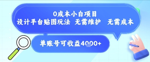 0成本小白项目，设计平台贴图玩法，无需维护，无需成本，单账号单月可产生收益4k+网创项目-知识付费-在线课程-自媒体创业-网络副业-优利资源优利资源网