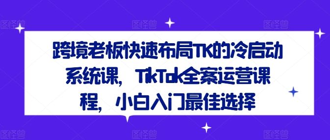 跨境老板快速布局TK的冷启动系统课，TikTok全案运营课程，小白入门最佳选择网创项目-知识付费-在线课程-自媒体创业-网络副业-优利资源优利资源网