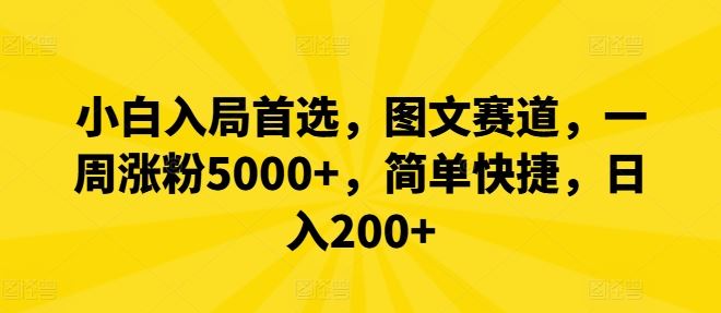 小白入局首选，图文赛道，一周涨粉5000+，简单快捷，日入200+网创项目-知识付费-在线课程-自媒体创业-网络副业-优利资源优利资源网
