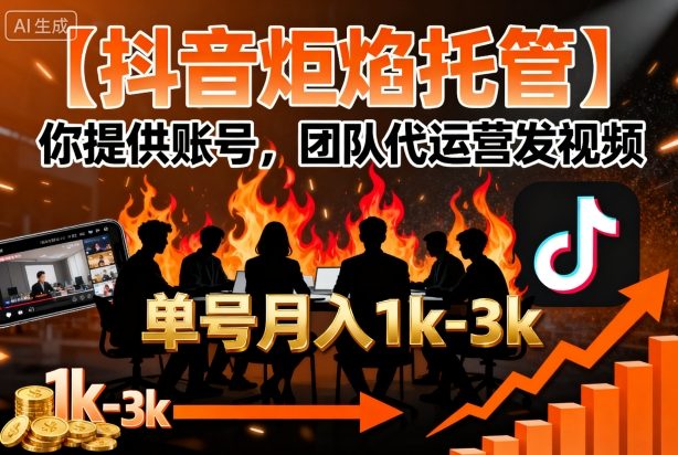 【抖音炬焰托管】你提供账号，团队代运营发视频，单号月入1k+【揭秘】网创项目-知识付费-在线课程-自媒体创业-网络副业-优利资源优利资源网