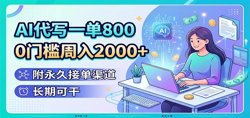 AI代写一单800，0门槛周入2000+，附永久接单渠道，长期可干网创项目-知识付费-在线课程-自媒体创业-网络副业-优利资源优利资源网