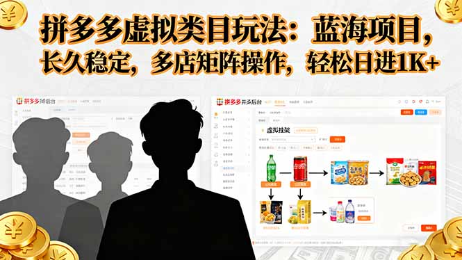 拼多多虚拟类目玩法，蓝海项目，长久稳定，多店矩阵操作，轻松日进1K+网创项目-知识付费-在线课程-自媒体创业-网络副业-优利资源优利资源网