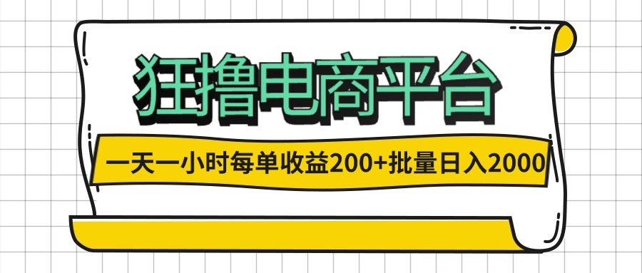 （12463期）一天一小时 狂撸电商平台 每单收益200+ 批量日入2000+网创项目-知识付费-在线课程-自媒体创业-网络副业-优利资源优利资源网