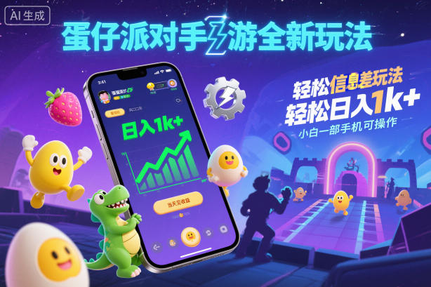 蛋仔派对手游全新玩法，轻松日入1k+，风口信息差玩法，当天见收益，小白一部手机可操作网创项目-知识付费-在线课程-自媒体创业-网络副业-优利资源优利资源网