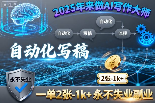 2025年来做AI写作大师，自动化写稿，一单2张-1k+，永不失业副业网创项目-知识付费-在线课程-自媒体创业-网络副业-优利资源优利资源网