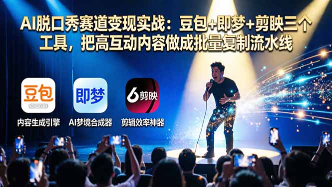 AI脱口秀赛道变现实战：豆包+即梦+剪映三个工具，把高互动内容做成批量复制流水线网创项目-知识付费-在线课程-自媒体创业-网络副业-优利资源优利资源网