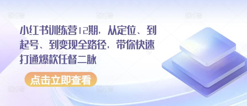 小红书训练营12期，从定位、到起号、到变现全路径，带你快速打通爆款任督二脉网创项目-知识付费-在线课程-自媒体创业-网络副业-优利资源优利资源网