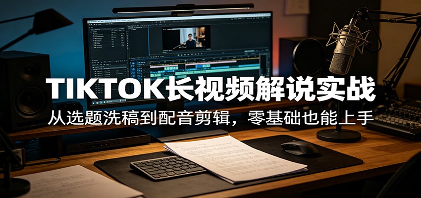 TIKTOK长视频解说实战：从选题洗稿到配音剪辑，零基础也能上手网创项目-知识付费-在线课程-自媒体创业-网络副业-优利资源优利资源网