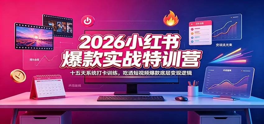 2026小红书爆款实战特训营：十五天系统打卡训练，吃透短视频爆款底层变现逻辑网创项目-知识付费-在线课程-自媒体创业-网络副业-优利资源优利资源网