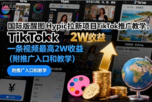 国际版醒图Hypic拉新项目TikTok推广教学，一条视频最高2W收益(附推广入口和教学)网创项目-知识付费-在线课程-自媒体创业-网络副业-优利资源优利资源网