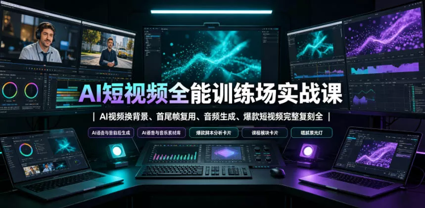 AI短视频全能训练场实战课｜AI视频换背景、首尾帧复用、音频生成、爆款短视频完整复刻全套实操教学网创项目-知识付费-在线课程-自媒体创业-网络副业-优利资源优利资源网